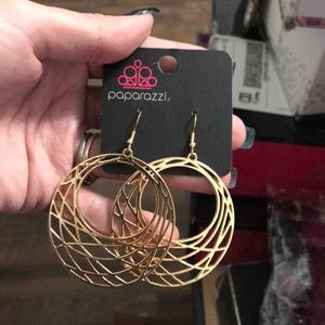 Gold fish hook basket like paparazzi earrings